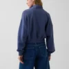 Teksturowana bawełniana bluza oversize z półzamkiem