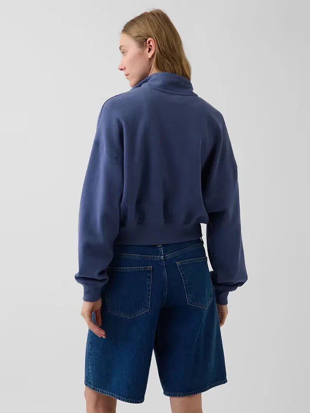 Teksturowana bawełniana bluza oversize z półzamkiem