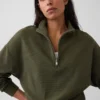 Teksturowana bawełniana bluza oversize z półzamkiem