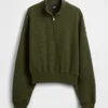 Teksturowana bawełniana bluza oversize z półzamkiem