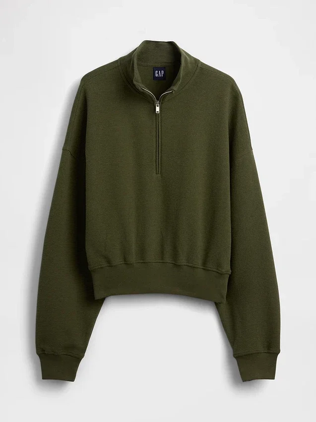 Teksturowana bawełniana bluza oversize z półzamkiem