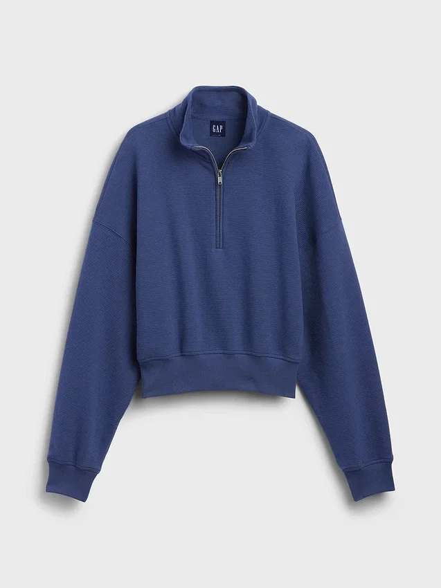 Teksturowana bawełniana bluza oversize z półzamkiem