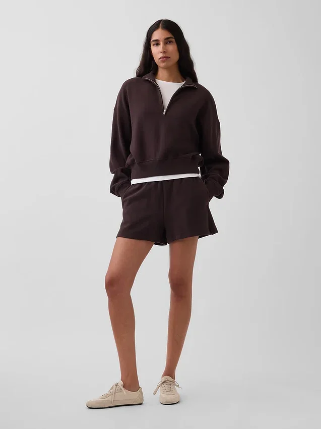 Teksturowana bawełniana bluza oversize z półzamkiem
