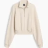 Teksturowana bawełniana bluza oversize z półzamkiem