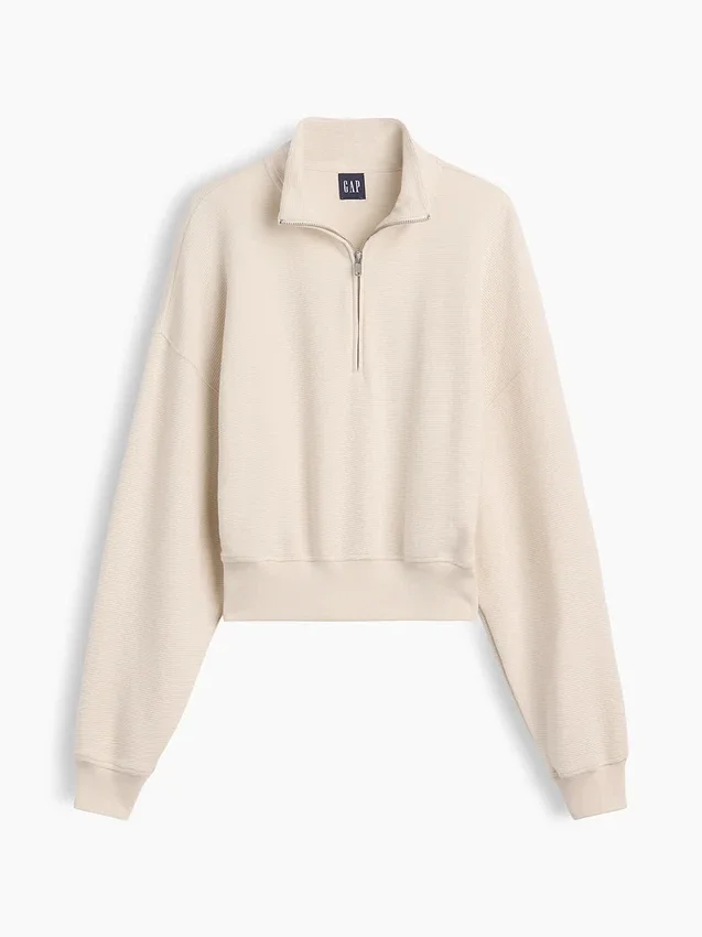 Teksturowana bawełniana bluza oversize z półzamkiem