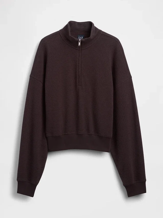 Teksturowana bawełniana bluza oversize z półzamkiem