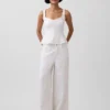Top z peplum z mieszanki lnu