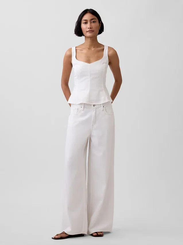 Top z peplum z mieszanki lnu