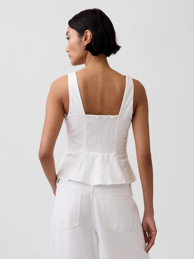 Top z peplum z mieszanki lnu