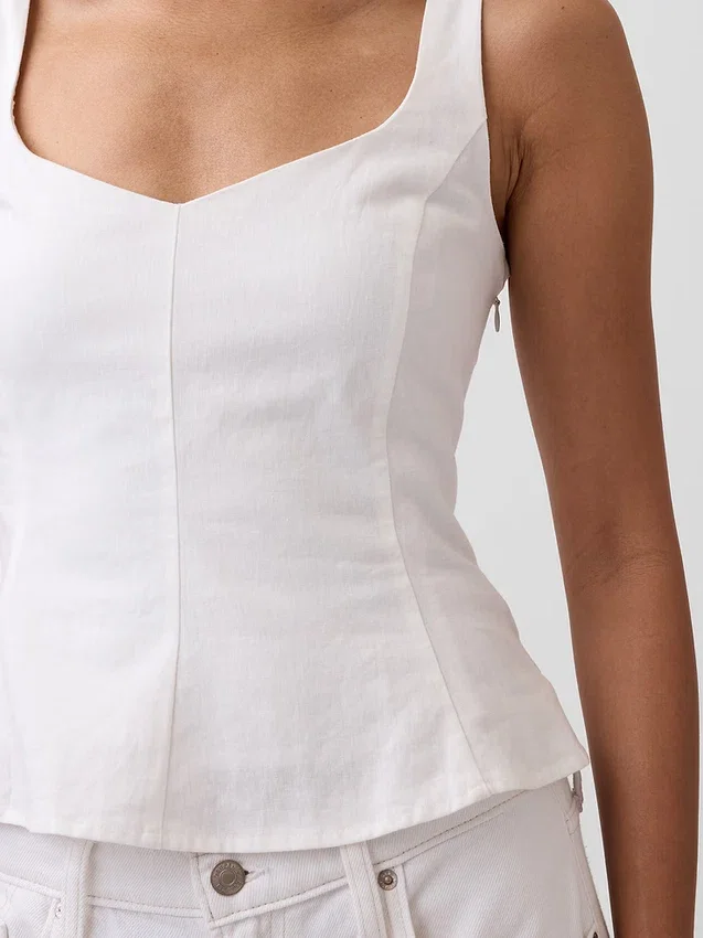 Top z peplum z mieszanki lnu