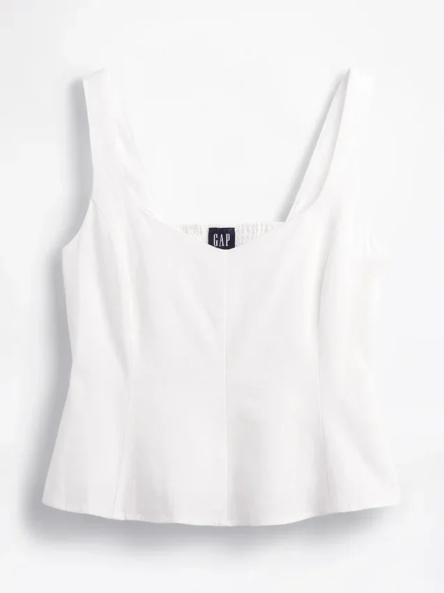 Top z peplum z mieszanki lnu