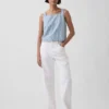 Ultramiękka, skrócona koszulka bez rękawów z paskami w stylu denim