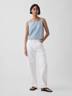 Ultramiękka, skrócona koszulka bez rękawów z paskami w stylu denim