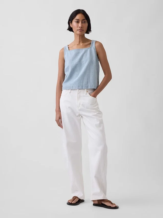 Ultramiękka, skrócona koszulka bez rękawów z paskami w stylu denim