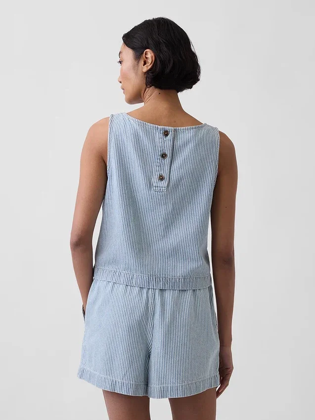 Ultramiękka, skrócona koszulka bez rękawów z paskami w stylu denim