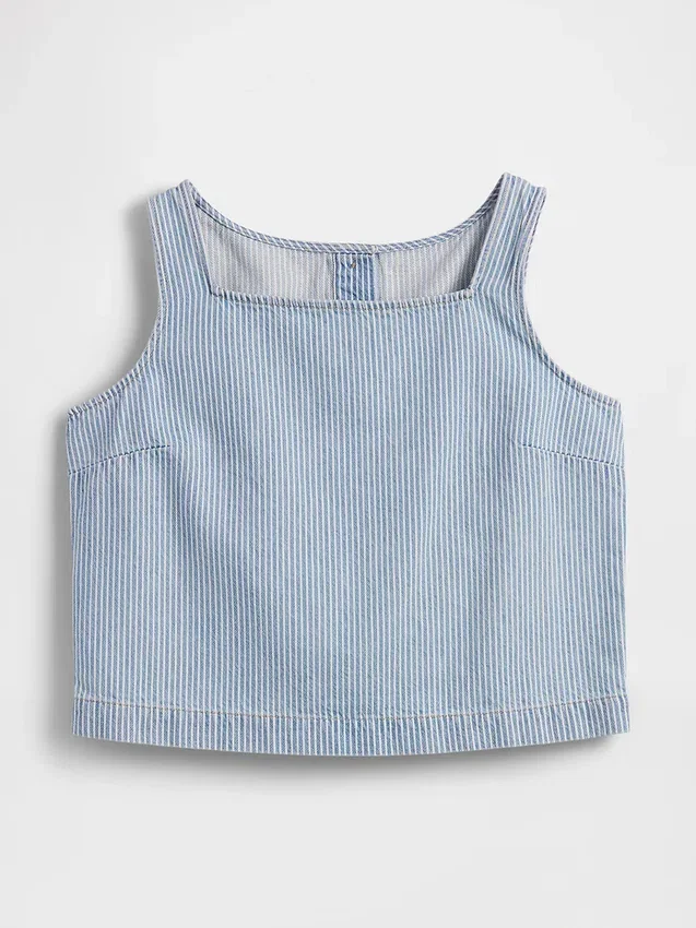 Ultramiękka, skrócona koszulka bez rękawów z paskami w stylu denim