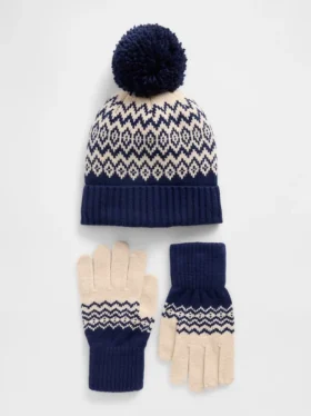 Zestaw czapki i rękawiczek dla dzieci CashSoft w stylu Fair Isle