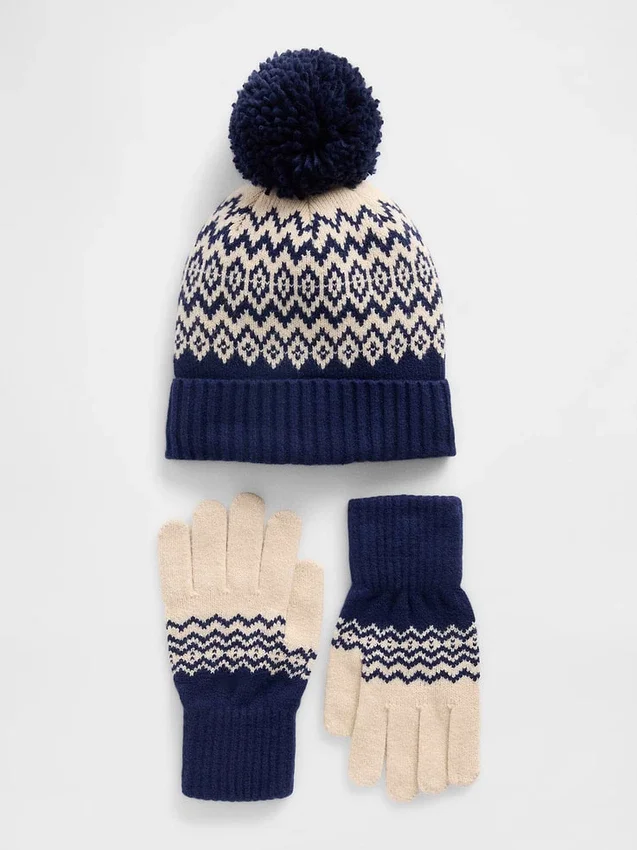 Zestaw czapki i rękawiczek dla dzieci CashSoft w stylu Fair Isle