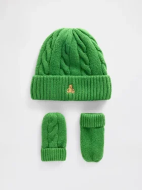 Zestaw czapki i rękawiczek z dzianiny typu cable-knit z serii CashSoft dla Niemowląt i Maluchów