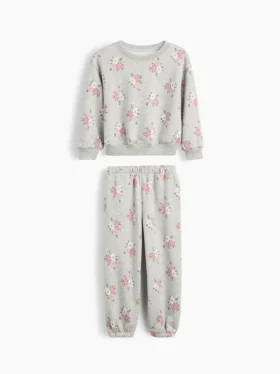 Zestaw dla niemowląt i Maluchów: bluza i spodnie dresowe z nadrukiem kwiatowym z materiału Vintagesoft