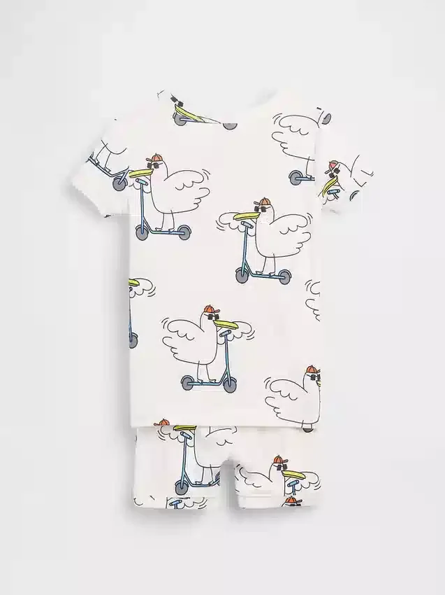 Zestaw piżamowy dla niemowląt i Maluchów z organicznej szczotkowanej bawełny z motywem „Scooter Seagull” w formie szortów